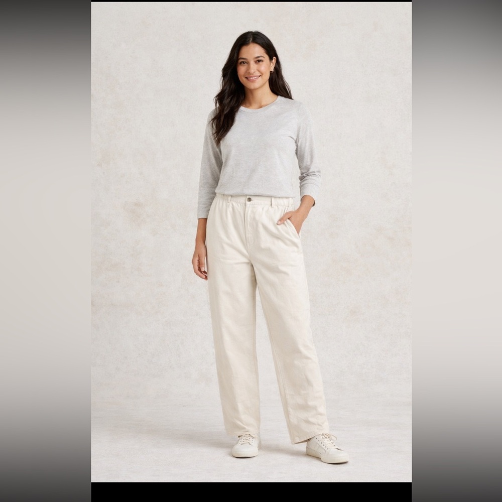 L.L. Bean Beige Wrinkle-Resistant Cotton Trousers